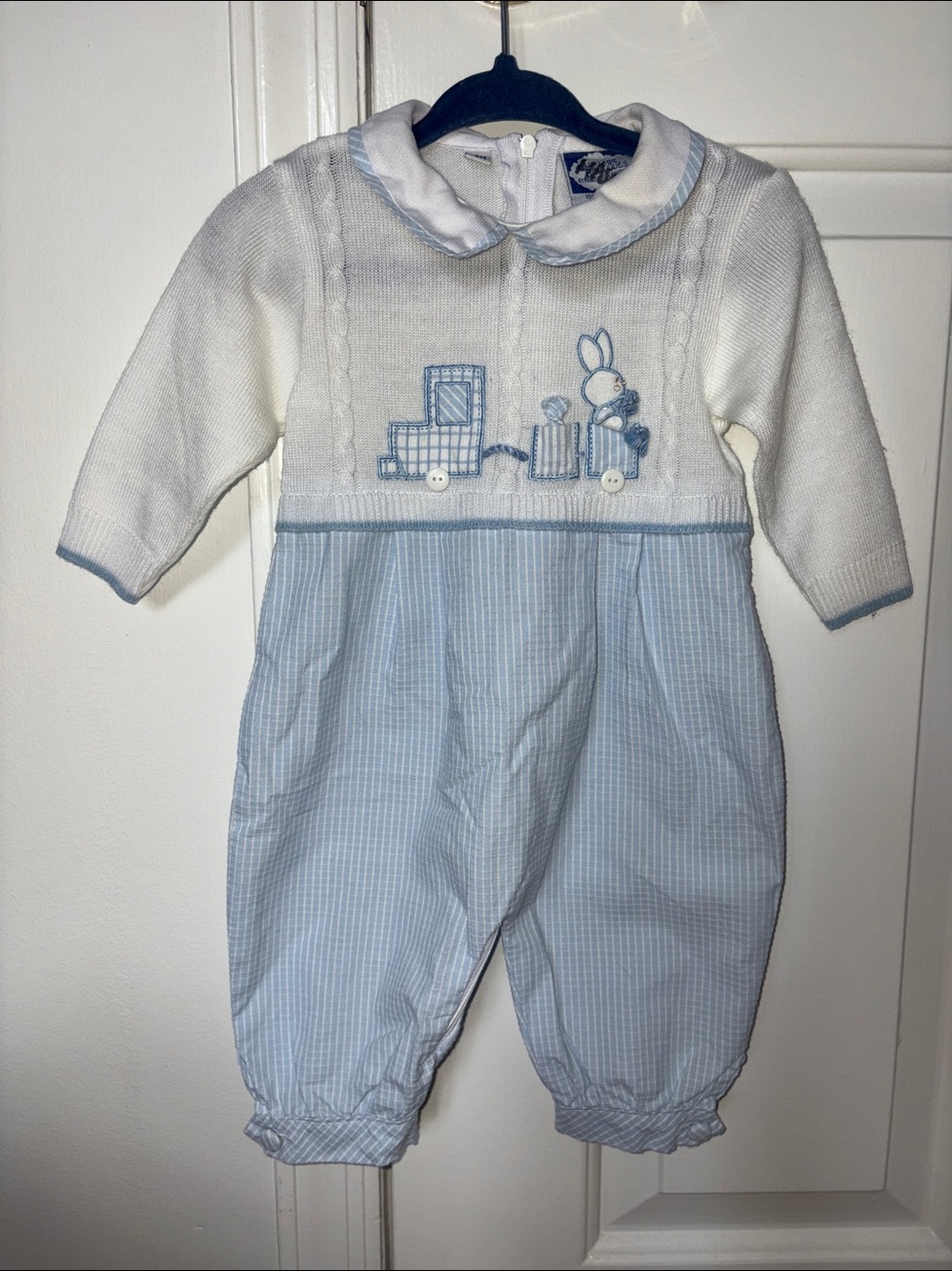 Vintage Carriage Boutique Coverall baby boy knit jumpsuit embroidered classic